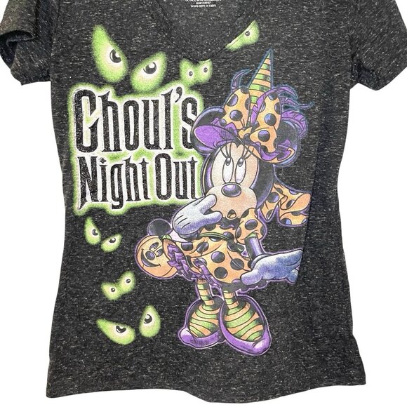 Disney Minnie Mouse "Ghouls‎ Night Out" Black Women's S Halloween V-Neck T-Shirt - Picture 2 of 4
